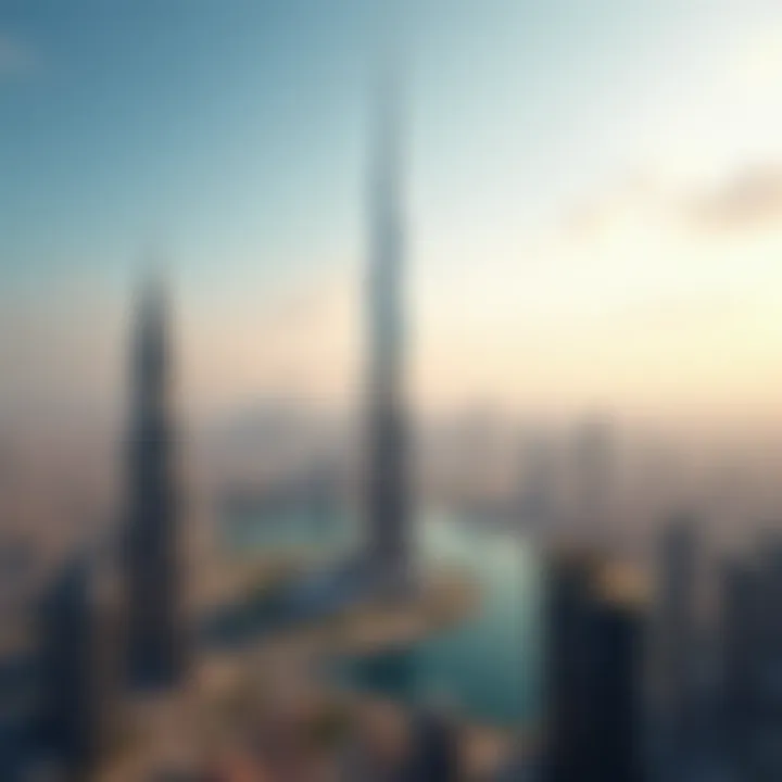 Panoramic view of Al Meraikhi Tower within the urban landscape of Dubai