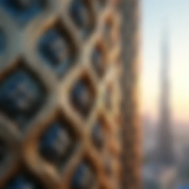 Close-up of the intricate design elements of Al Safa Tower