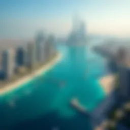 A stunning aerial view of Dubai Harbour showcasing its modern architecture and vibrant waters.