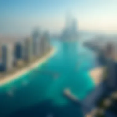 A stunning aerial view of Dubai Harbour showcasing its modern architecture and vibrant waters.