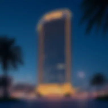 An artistic representation of the Bin Shabib Building at night, highlighting its cultural vibrancy