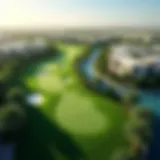 Aerial view of Dubai Golf Estate showcasing lush green landscapes and luxury properties