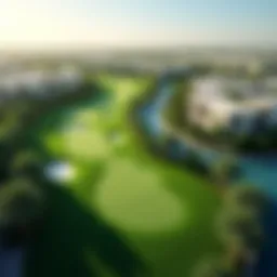 Aerial view of Dubai Golf Estate showcasing lush green landscapes and luxury properties