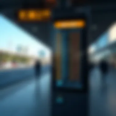 A digital timetable display at a bus station indicating real-time departures