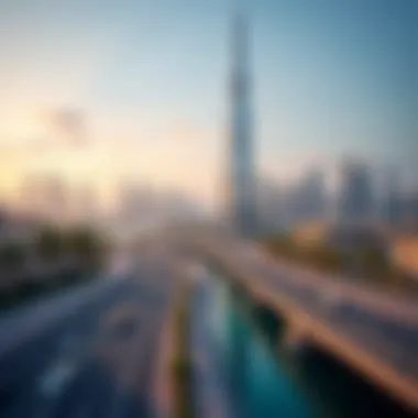 Panoramic Perspective of Sheikh Zayed Road with Al Manal Tower Panoramic view of Sheikh Zayed Road featuring Al Manal Tower